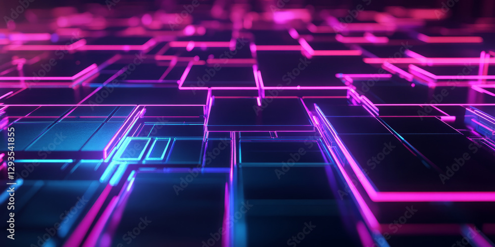 A sleek and ultra-modern abstract background with a smooth gradient of soft neon hues, subtly blending into an intricate grid of glowing cybernetic pathways. The seamless fusion of digital elements