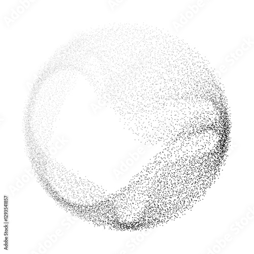 Abstract vector black dot particles fluid flowing round shape wavy smooth curve on transparent background in concept of technology, science, music, modern.