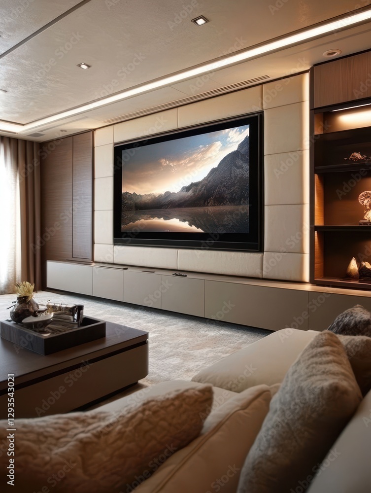 Fototapeta premium Modern living room with large television and elegant interior design