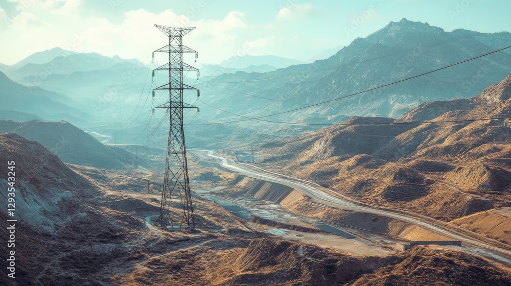 Electricity Transmission Tower in Mountainous Terrain Electricity Transmission Tower in Mountainous Terrain
