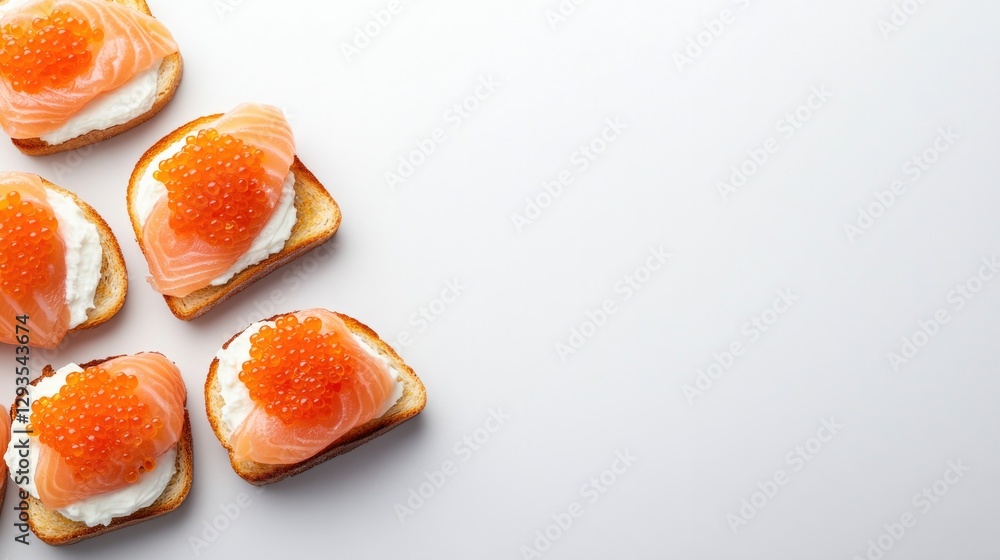 Delicious canapés topped with smoked salmon and vibrant orange c Delicious canapés topped with smoked salmon and vibrant orange c