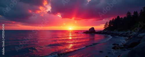 Lake Michigan's silhouette darkens as the sun dips below , vacation, reflection, landscape