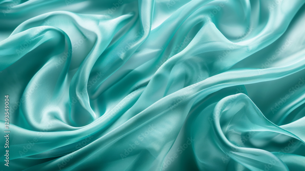 Obraz premium The smooth, flowing silk fabric in soft turquoise elegantly in gentle waves, catching light beautifully