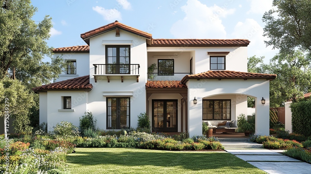 A beautiful residential house rendered in 3D. A beautiful residential house rendered in 3D.
