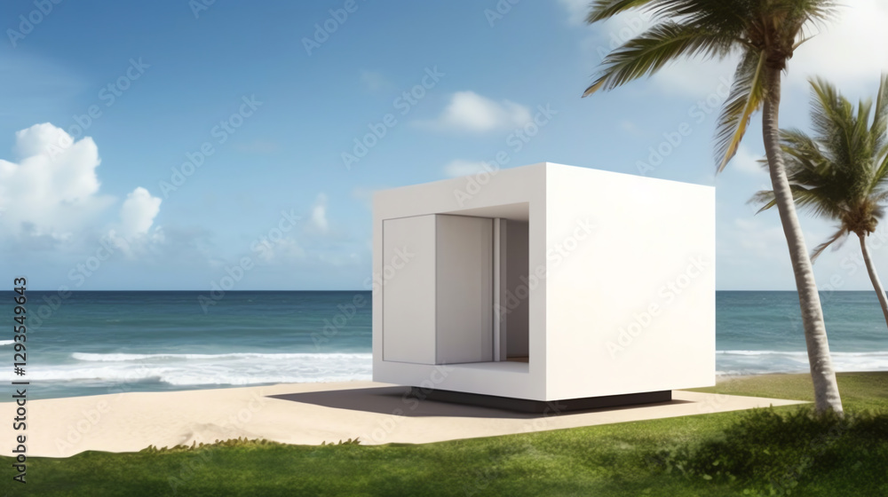 Floating Cube, Minimalist Tropical Floating Cube, Minimalist Tropical