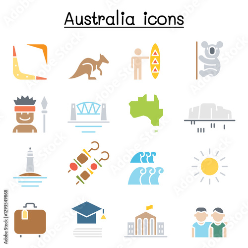 Australia icon set in thin line style