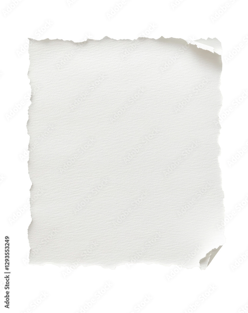 Textured Paper Sheet with Frayed Edges on transparent background 