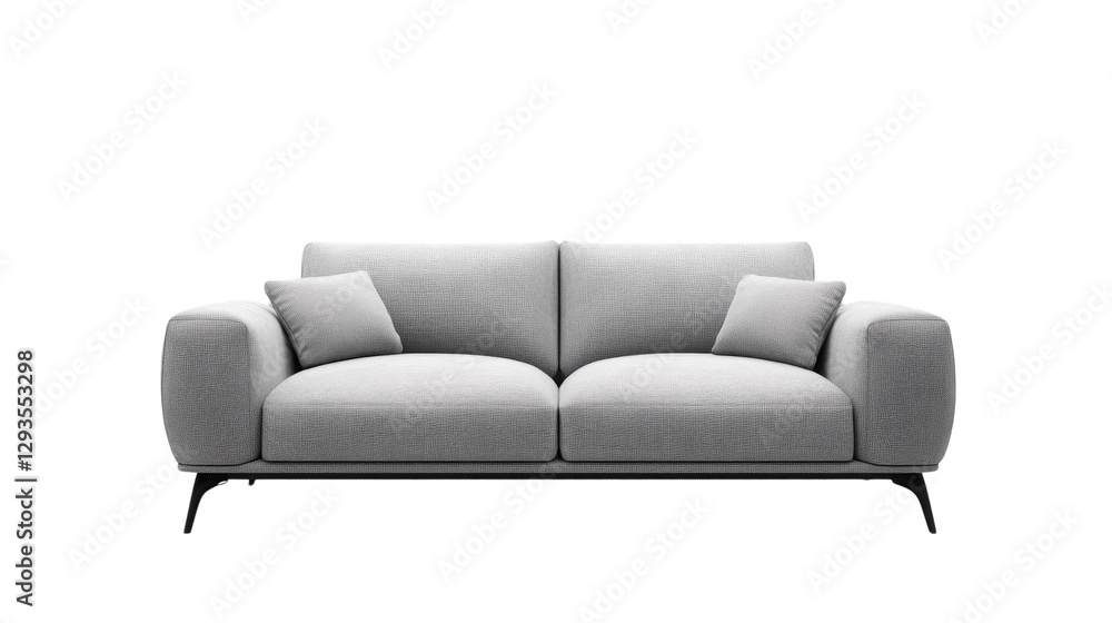 Modern gray upholstered sofa with plush cushions in minimalist design for contemporary living spaces Modern gray upholstered sofa with plush cushions in minimalist design for contemporary living spaces