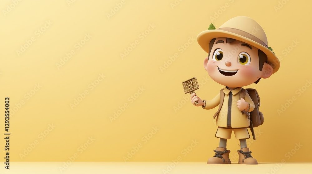 Adventurous cartoon archaeologist uncovers ancient artifact in a vibrant studio setting Adventurous cartoon archaeologist uncovers ancient artifact in a vibrant studio setting