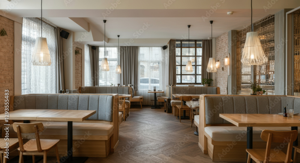 Stylish restaurant facade showcasing modern design and inviting atmosphere in an urban setting Stylish restaurant facade showcasing modern design and inviting atmosphere in an urban setting