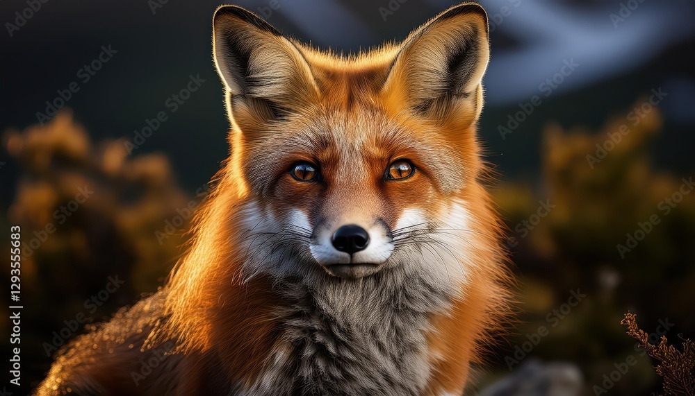 Obraz premium Frosty Twilight Encounter A Majestic Fox Basking in SnowCovered Forest at Dusk, Capturing a Peaceful Winters Tale.