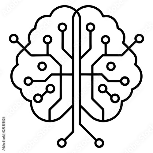 A minimalist circuit board forming a brain shape line art vector illustration 