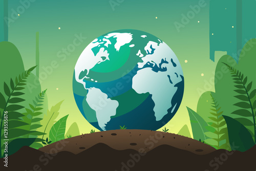 green planet earth with green grass