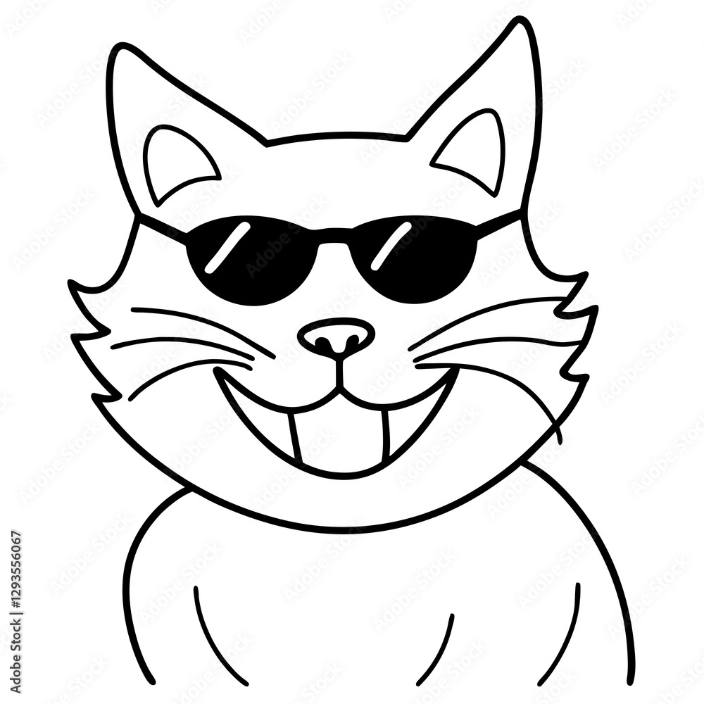 A cat with sunglasses an a toothy grin line art vector illustration A cat with sunglasses an a toothy grin line art vector illustration