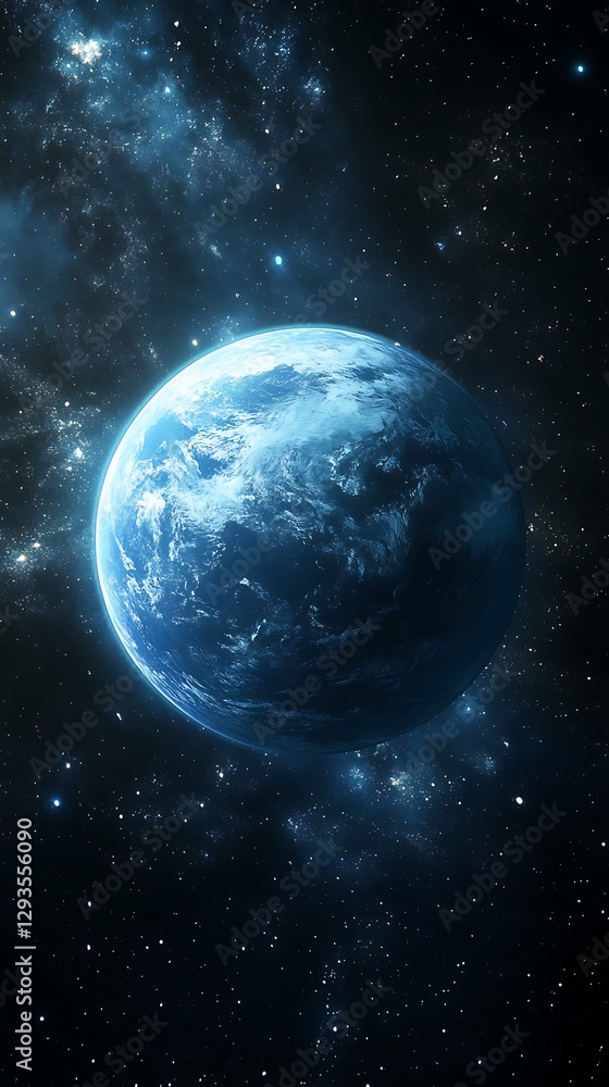 Fototapeta premium Blue planet, space, nebula, stars