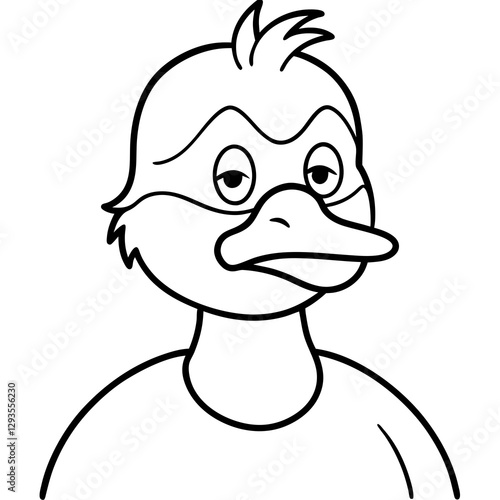 A duck with a grumpy grandpa face line art vector illustration 