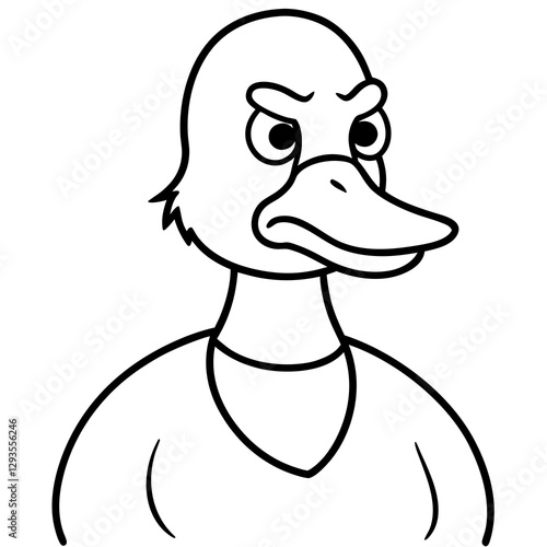 A duck with a grumpy grandpa face line art vector illustration 