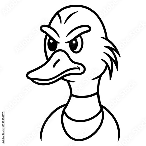 A duck with a grumpy grandpa face line art vector illustration 
