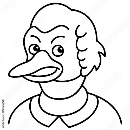 A duck with a grumpy grandpa face line art vector illustration 
