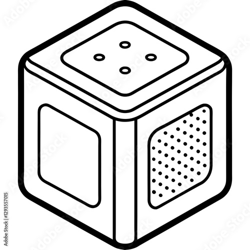 A futuristic smart speaker shaped like a cube line art vector illustration 