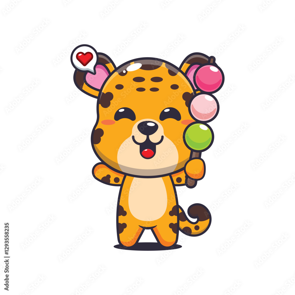 Leopard cartoon vector illustration eating dango Leopard cartoon vector illustration eating dango