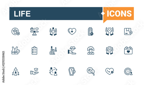 Life isolated icon set. Related to family, home, life, car, lifestyle. Set of line pictogram. Editable vector outline and solid icons.