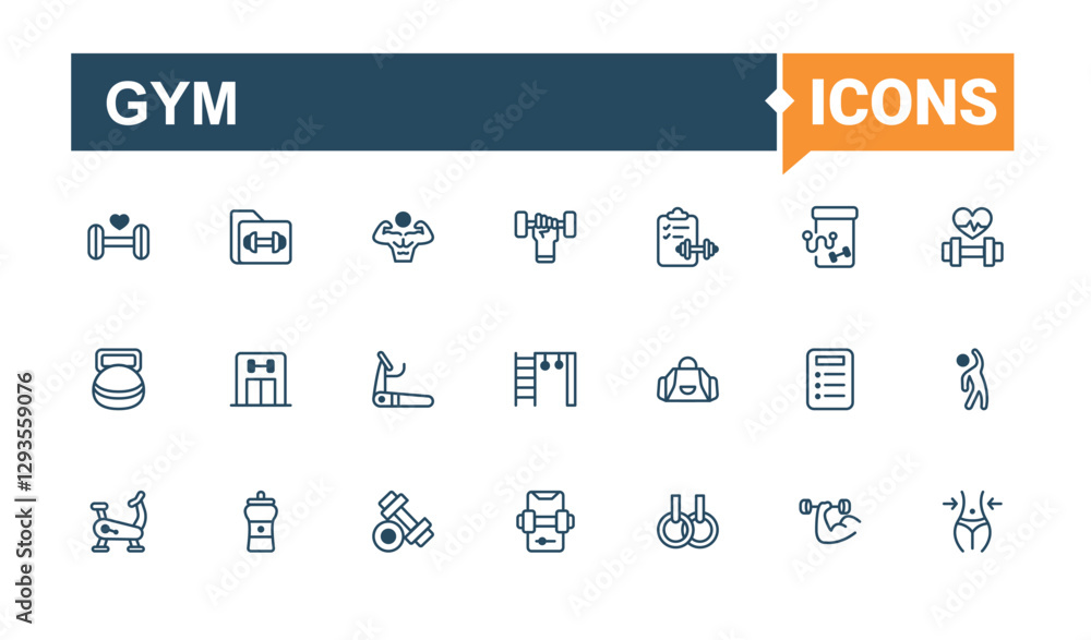 Gym icons set. Featuring ui, press, bottle, muscle, sport, healthy and more. Thin linear style icons. Solid line editable stroke. Vector line and solid icons. Gym icons set. Featuring ui, press, bottle, muscle, sport, healthy and more. Thin linear style icons. Solid line editable stroke. Vector line and solid icons.
