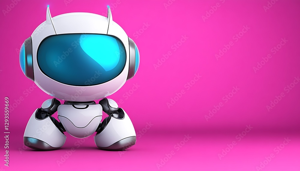 Cute robot poses on pink background Cute robot poses on pink background