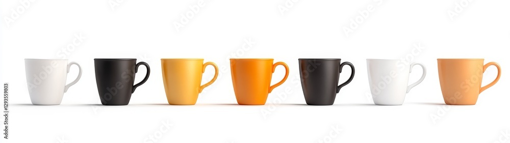Colorful Set of Eight Coffee Cups in Various Unique Designs Colorful Set of Eight Coffee Cups in Various Unique Designs
