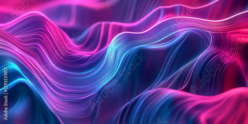 A visually stunning abstract background with layered currents of softly glowing liquid light, smoothly flowing in a neon gradient. The futuristic energy waves evoke a sense of cybernetic movement and