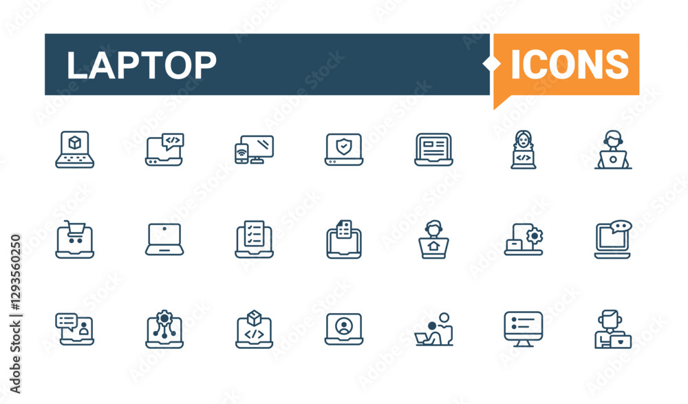 Laptop minimal icon set. Featuring simple, smart, art, desktop, keyboard, silhouette and more. Outline icon. Solid line editable vector illustration. Laptop minimal icon set. Featuring simple, smart, art, desktop, keyboard, silhouette and more. Outline icon. Solid line editable vector illustration.