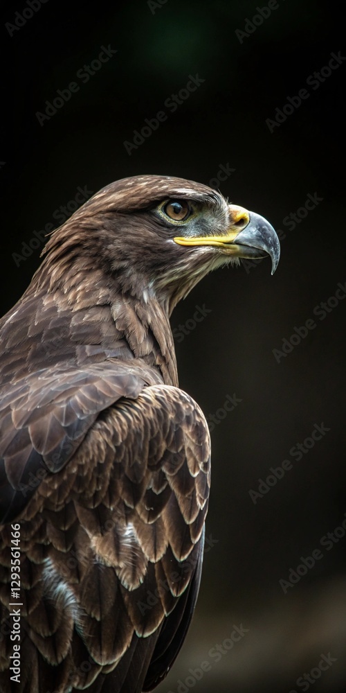Obraz premium Eagle with focused gaze, dark backdrop.