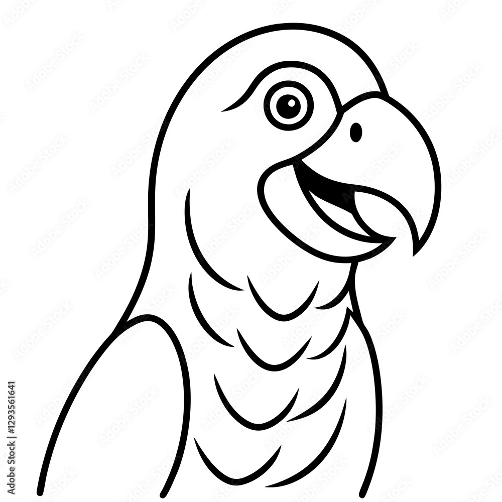 Fototapeta premium A parrot mimicking an exaggerated human smile line art vector illustration 