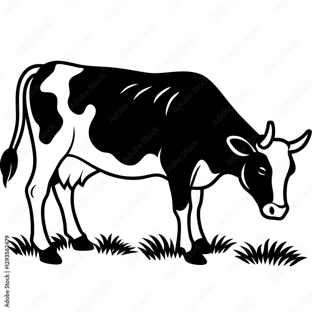 Fototapeta premium Cow grazing in a pasture silhouette vector illustration