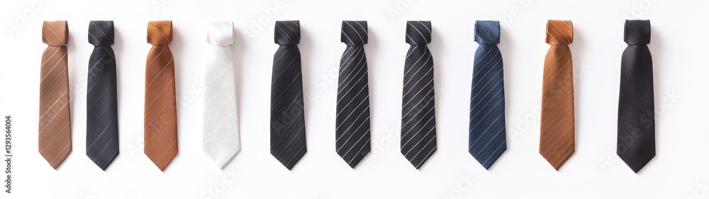 Stylish Ties in Various Colors and Patterns on White Background Stylish Ties in Various Colors and Patterns on White Background