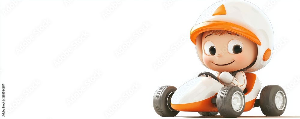 Cute cartoon race car driver in a racing car colorful track digital art fun environment playful concept Cute cartoon race car driver in a racing car colorful track digital art fun environment playful concept
