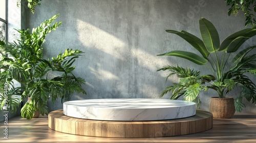 Stylish and Modern Interior Display Featuring Elegant Plants and Natural Elements