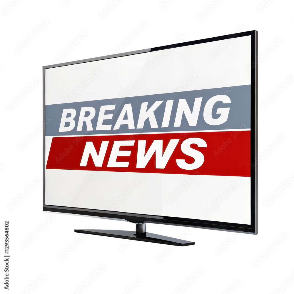 breaking news concept, Television screen displaying breaking news alert. isolated on a white background. breaking news concept, Television screen displaying breaking news alert. isolated on a white background.