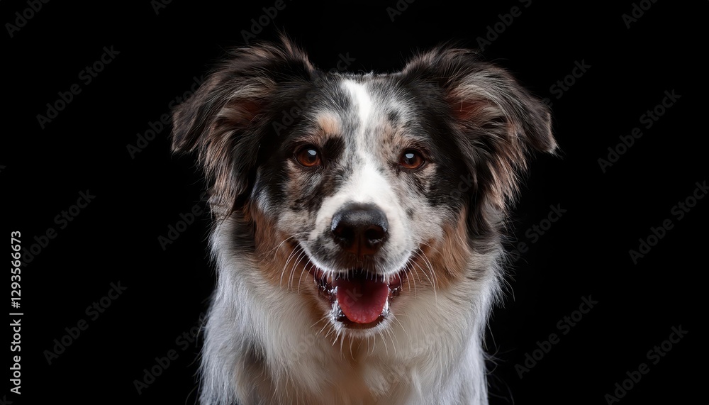 Playful Pup Grins against a Dark Backdrop, Bringing Joy and Whimsy to the Frame, Capturing the Charm of an Exuberant Canine Companion. Playful Pup Grins against a Dark Backdrop, Bringing Joy and Whimsy to the Frame, Capturing the Charm of an Exuberant Canine Companion.
