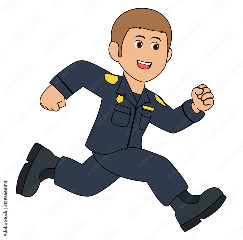 Cartoon Man Police Run After The Thief Vectors Illustration