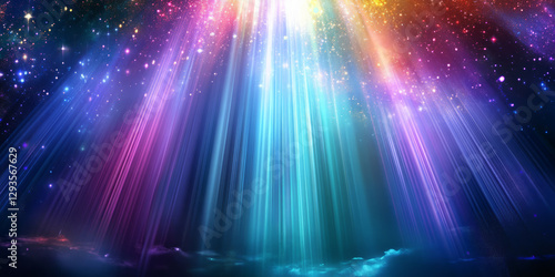 A surreal abstract background with cascading beams of shimmering neon light, softly illuminating a dark futuristic void. The intricate refractions and luminous glow create a mesmerizing high-tech