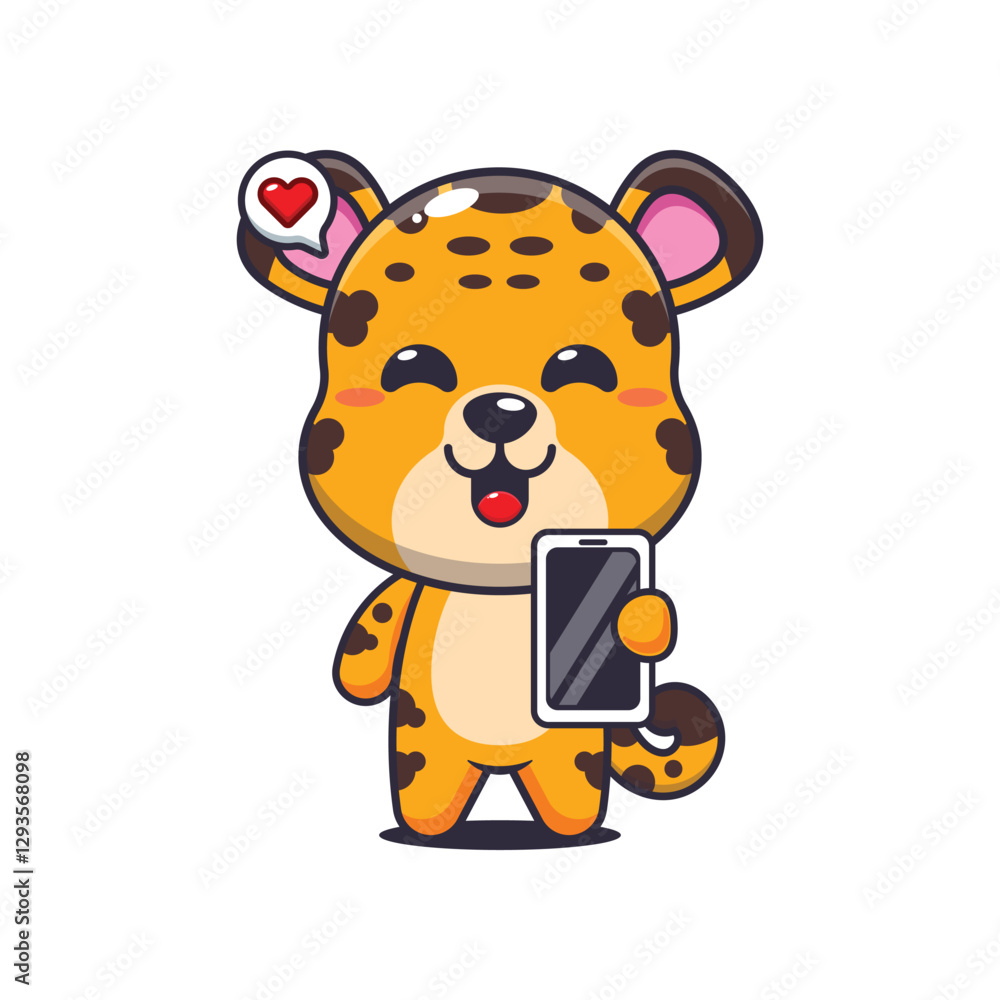 Leopard cartoon vector illustration with mobile phone Leopard cartoon vector illustration with mobile phone