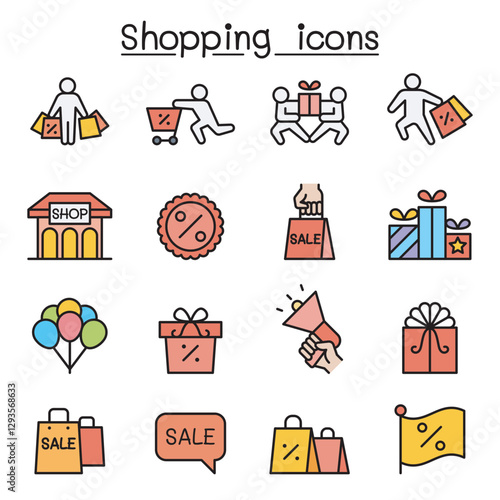 Shopping, Black Friday, Cyber Monday icon set in thin line style