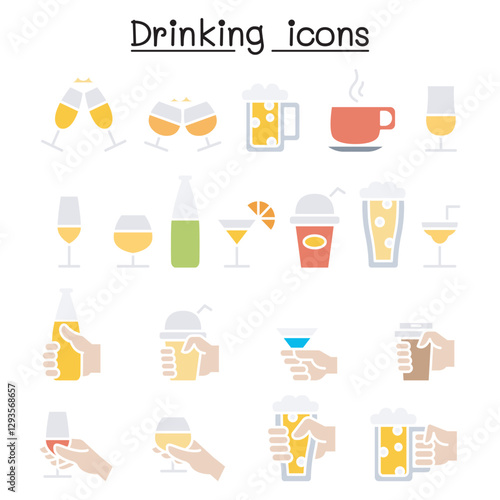 Drinking, glass in the hand icon set in thin line style