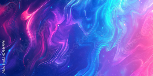 A visually stunning abstract background with a vibrant explosion of radiant neon hues, dynamically blending into a soft gradient of electric blues and purples. The high-tech, futuristic design creates