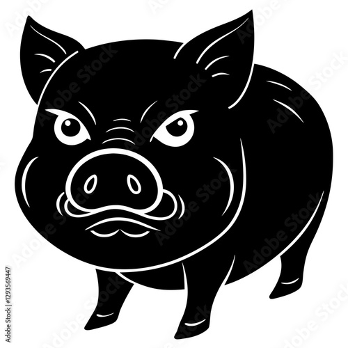 Pig with curly tail and a wink silhouette vector illustration 