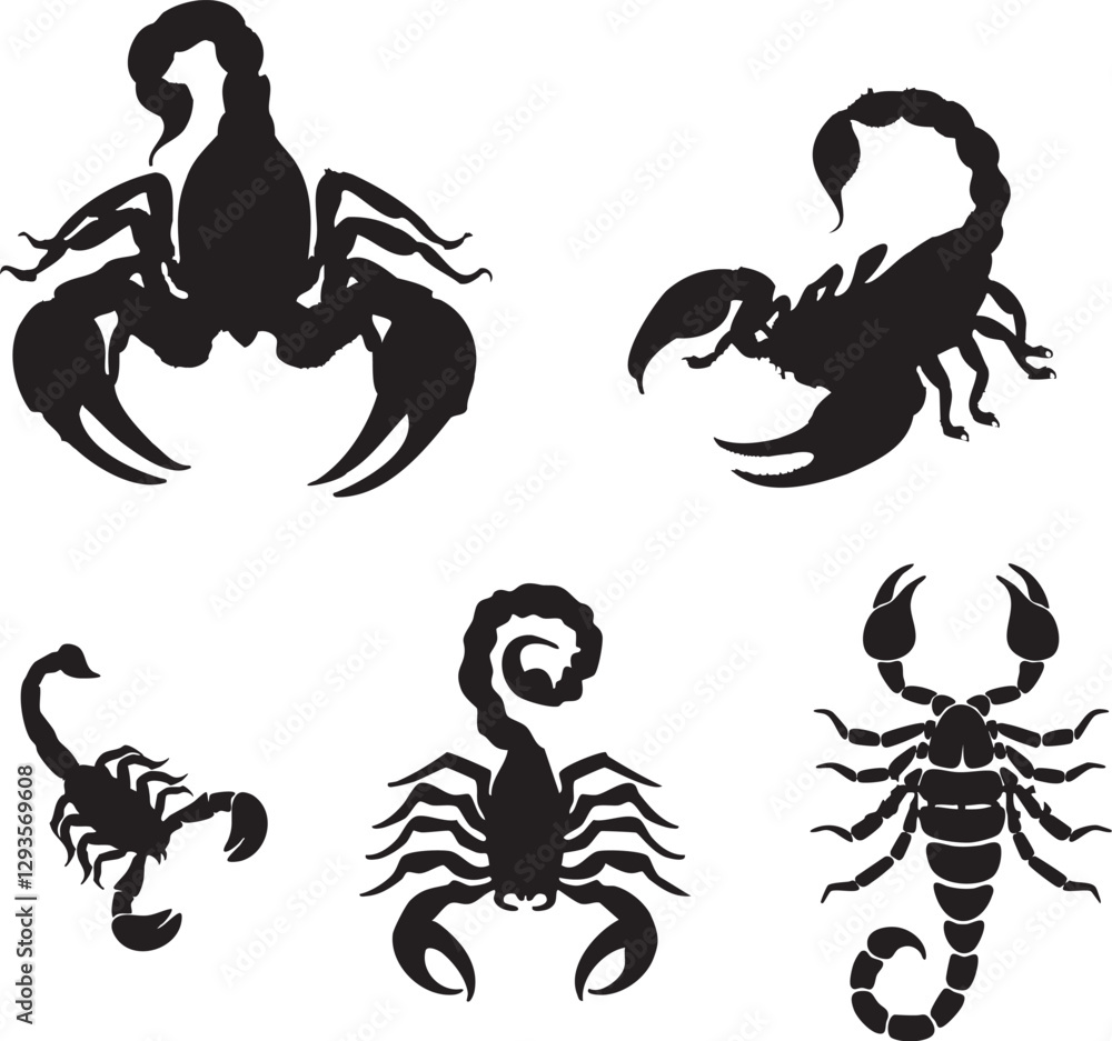 Scorpion Silhouettes Vector Set - Dangerous Arachnid Design Elements Scorpion Silhouettes Vector Set - Dangerous Arachnid Design Elements