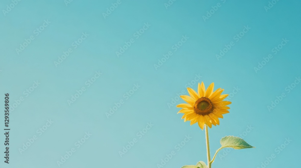 Fototapeta premium Vibrant single sunflower against clear blue sky for nature and summer inspiration