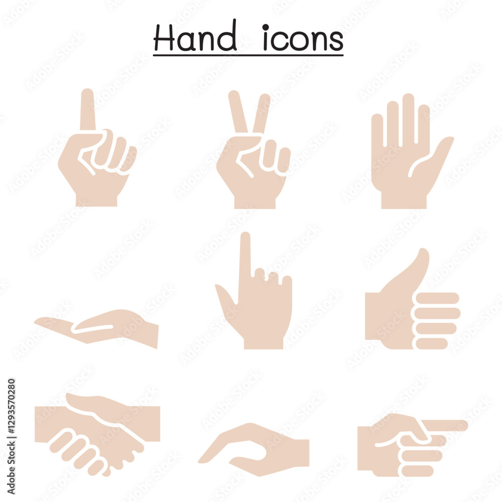Hand icon set in thin line style Hand icon set in thin line style
