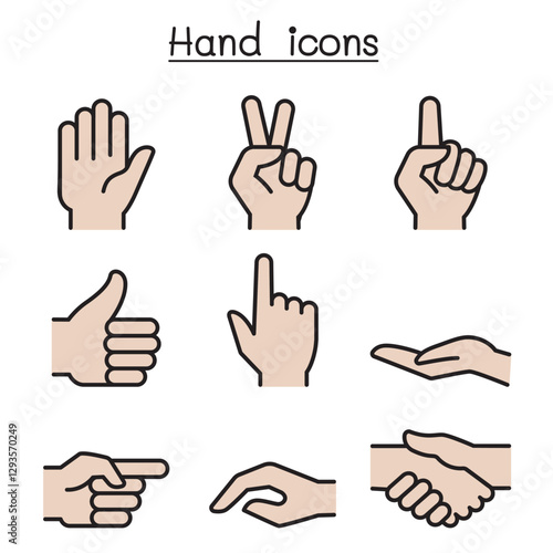 Hand icon set in thin line style